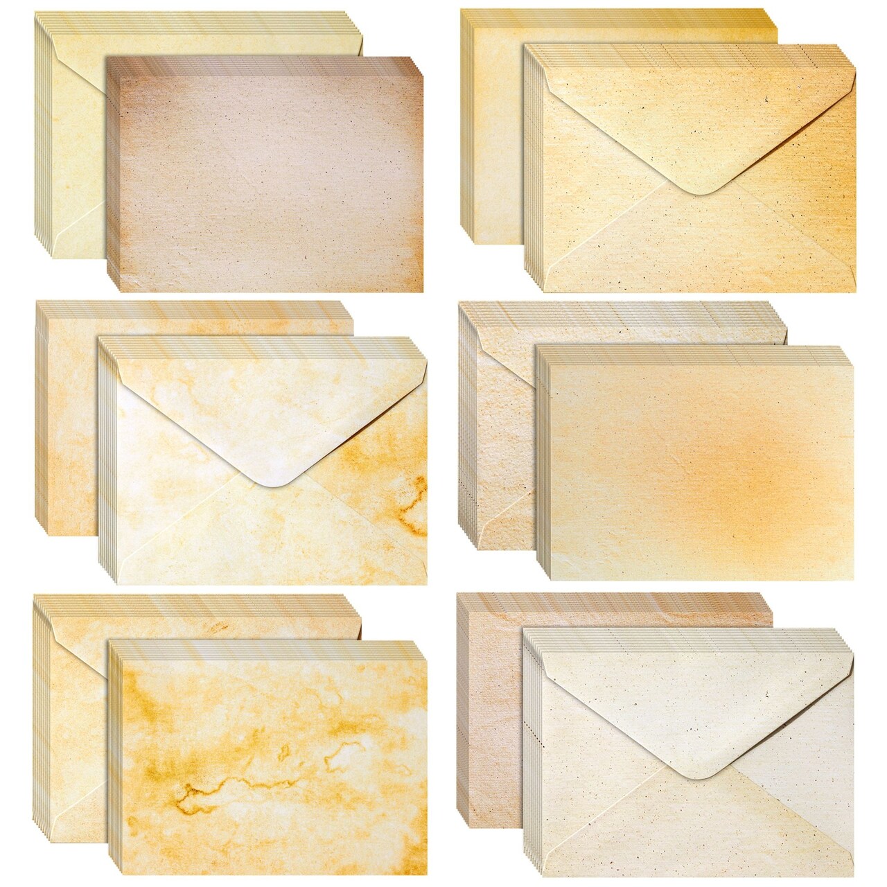 60 Pack Blank Cards and Envelopes 5x7 In - Vintage Style Stationery for Card Making, Party Invitations, Announcements, Scrapbooking (6 Designs)